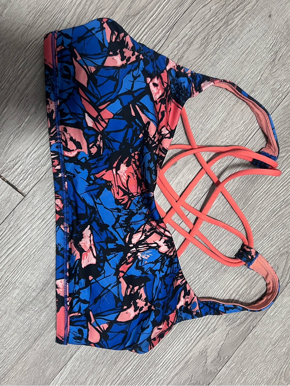 lululemon athletica Blue & Coral Pink Patterned Strappy Sports Bra
